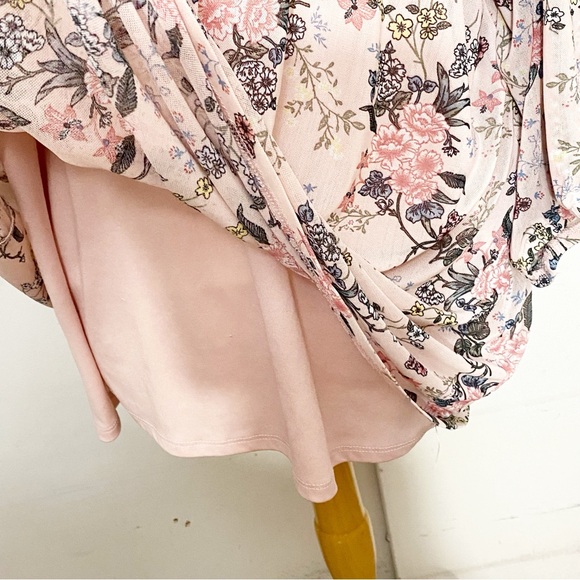 MASSINI floral print sheer yoke and sleeve lined body ruffle trim blouse 3X - Picture 7 of 9